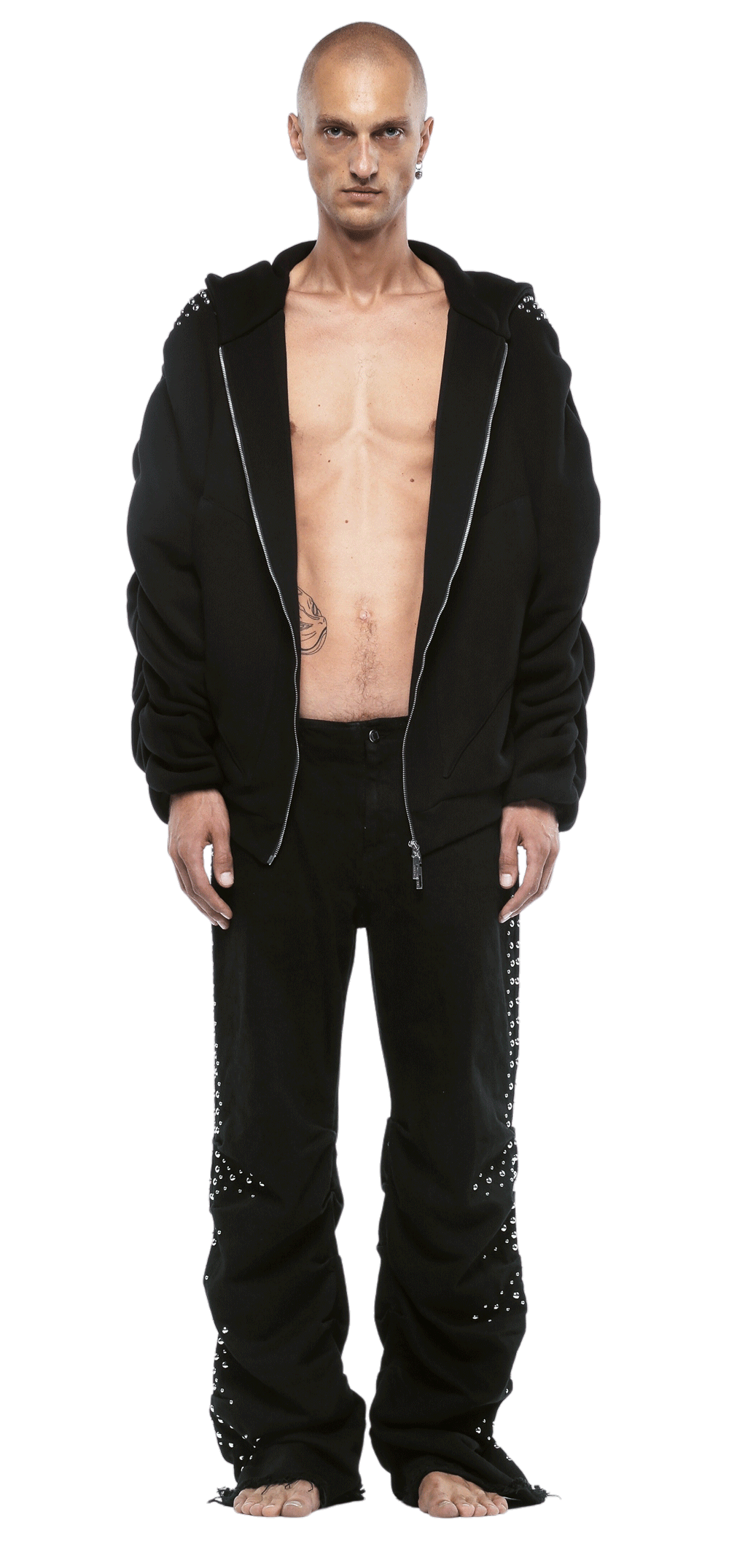 STUDDED SYNTAX FOLDED ZIP HOODIE  - MAN