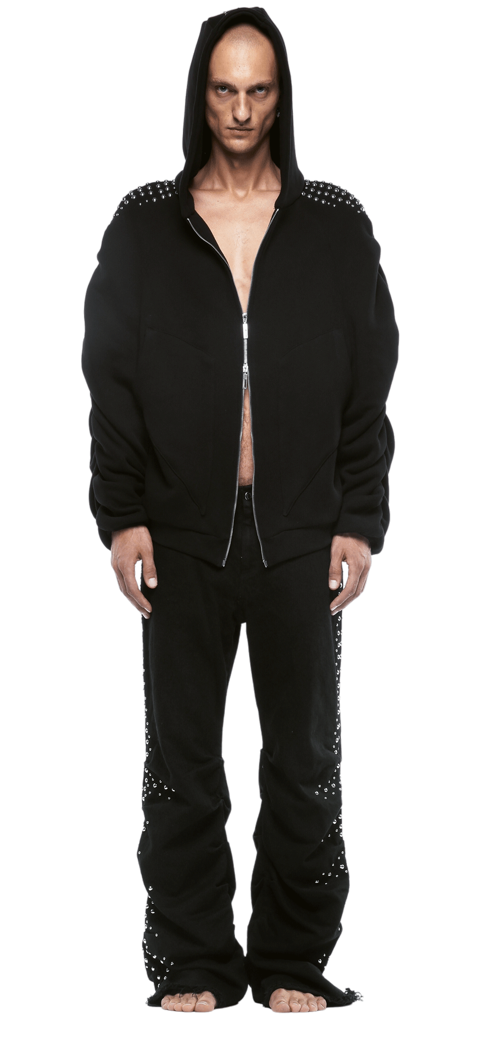 STUDDED SYNTAX FOLDED ZIP HOODIE  - WOMAN