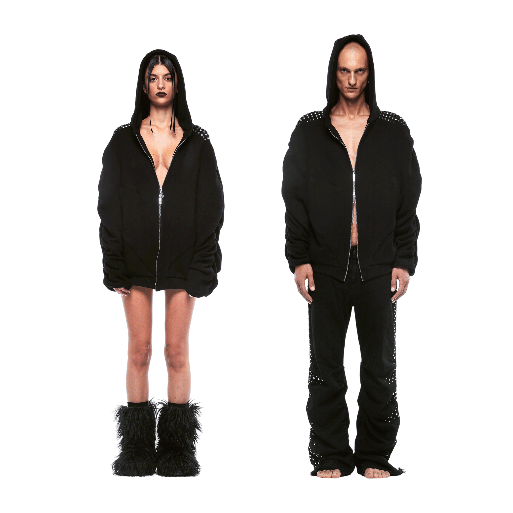 STUDDED SYNTAX FOLDED ZIP HOODIE  - WOMAN