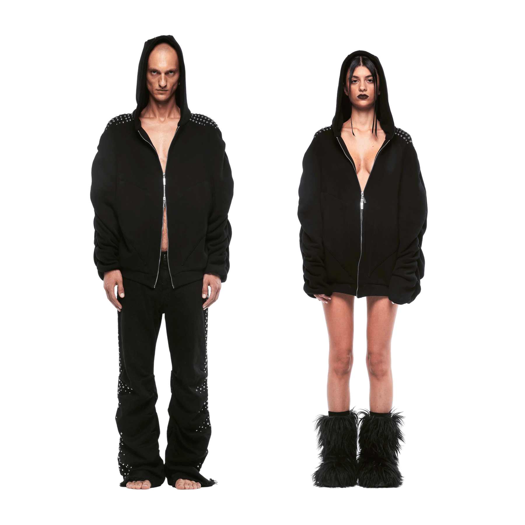 STUDDED SYNTAX FOLDED ZIP HOODIE  - MAN