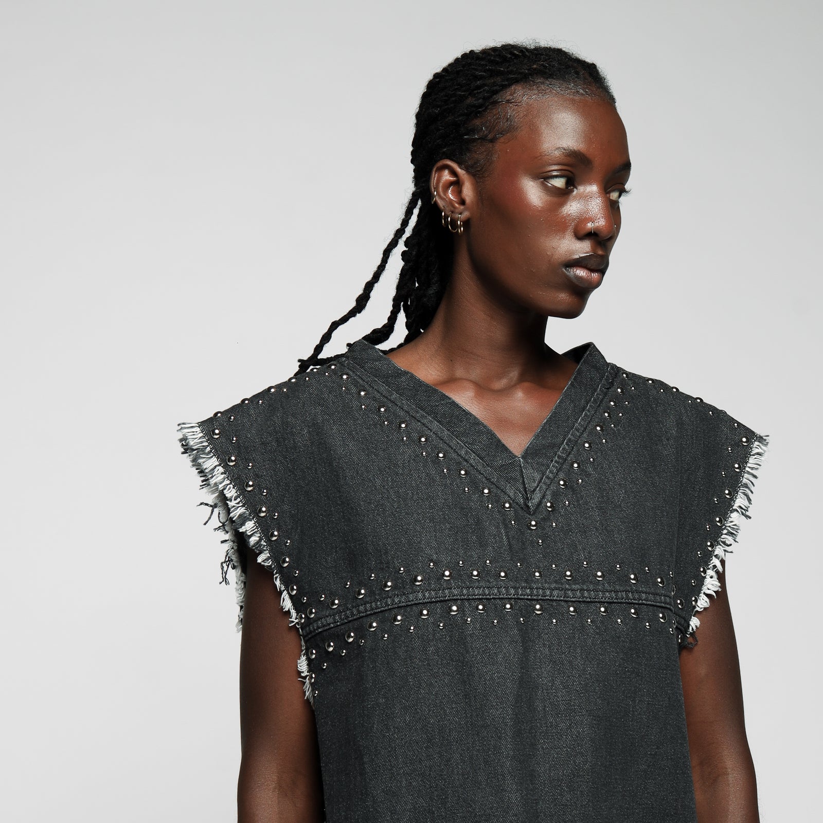 CANOTTA STUDDED TORSO IN DENIM - DONNA