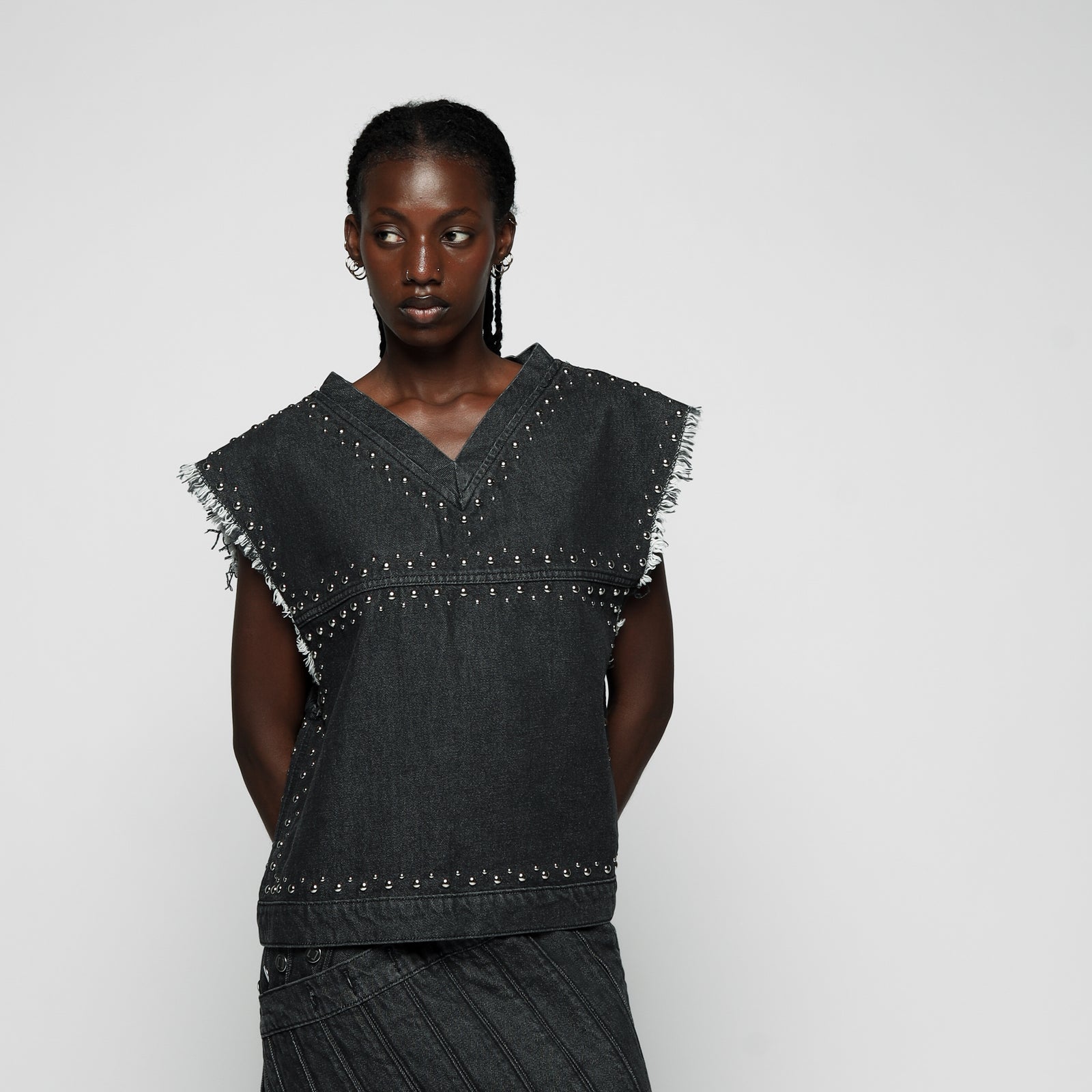 CANOTTA STUDDED TORSO IN DENIM - DONNA