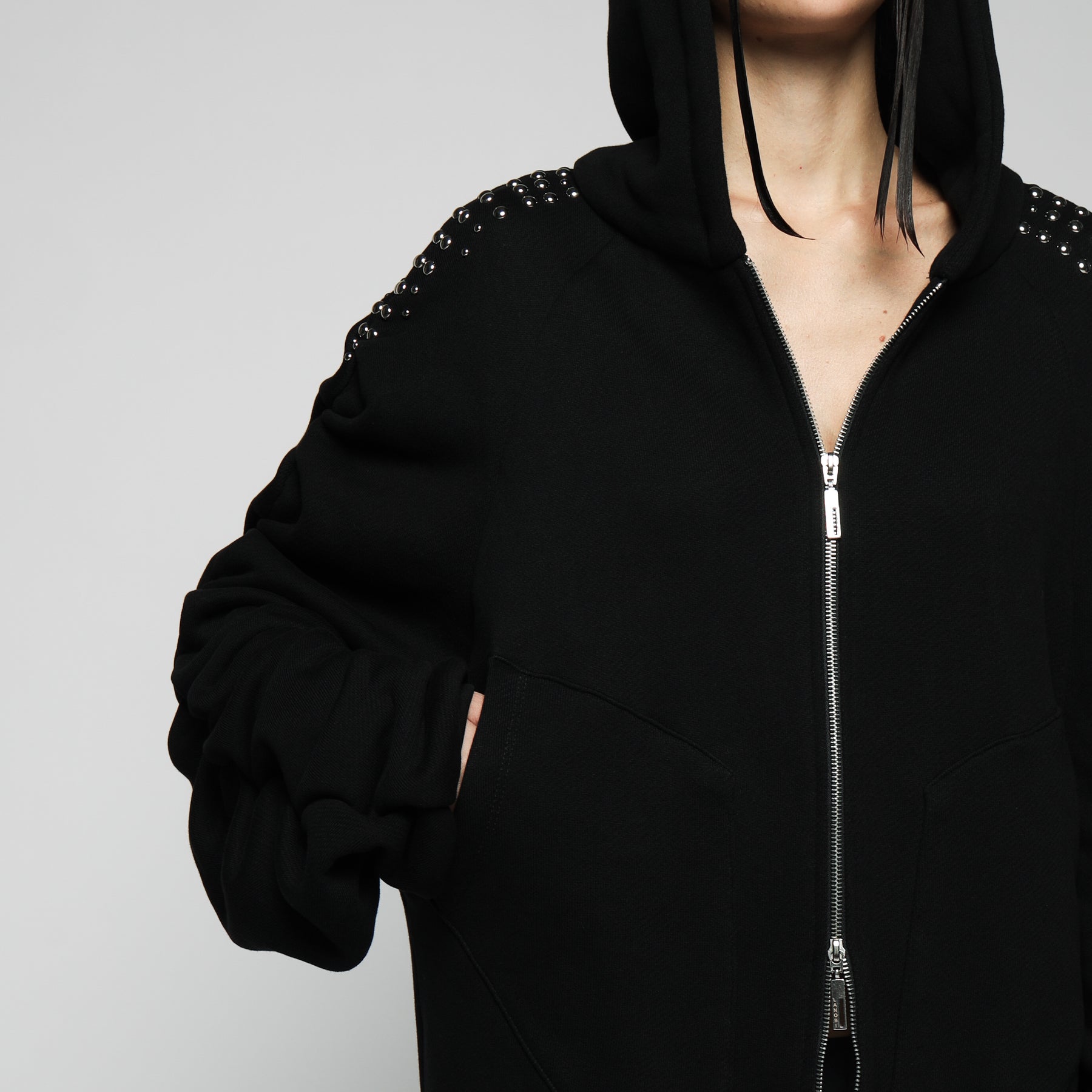 STUDDED SYNTAX FOLDED ZIP HOODIE  - WOMAN