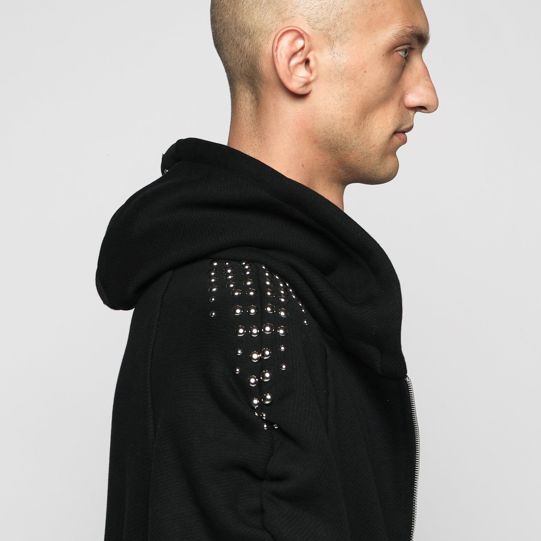 STUDDED SYNTAX FOLDED ZIP HOODIE  - MAN